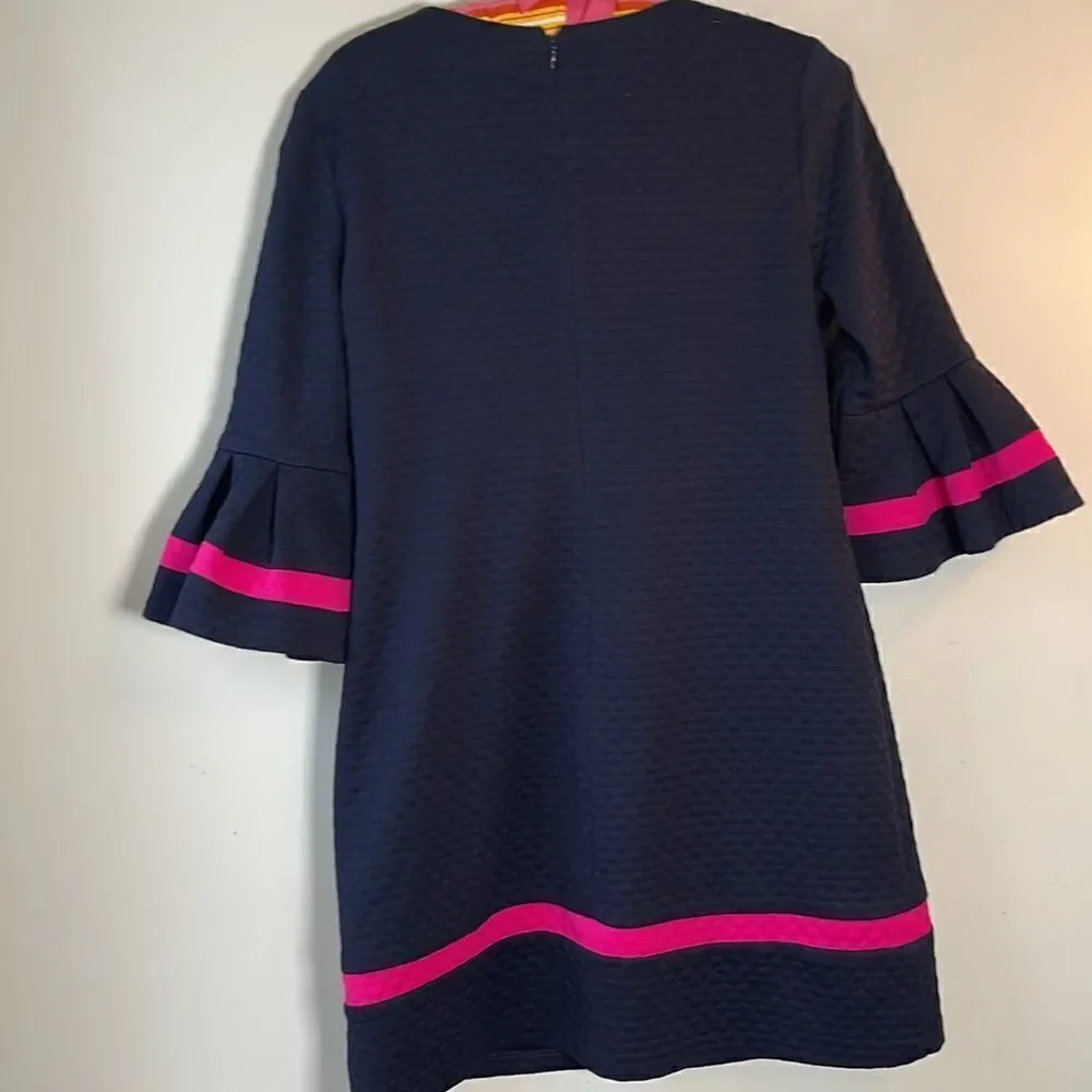 EUC Eliza J Navy Quilted Dress Flare Sleeves Pink Details 8P - Picture 7 of 10